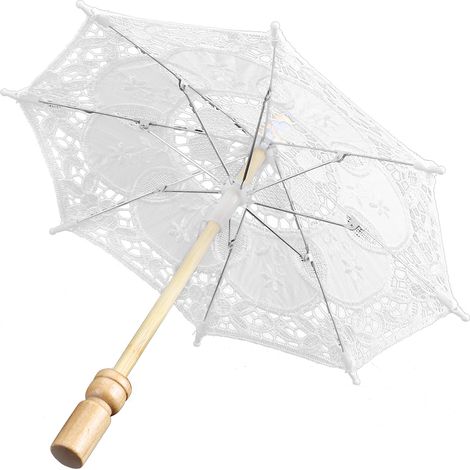Parapluie artisanal raffiné, petit format, pour spectacle, parapluie en dentelle, décoration de mariage, blanc, petit format (1/5)
