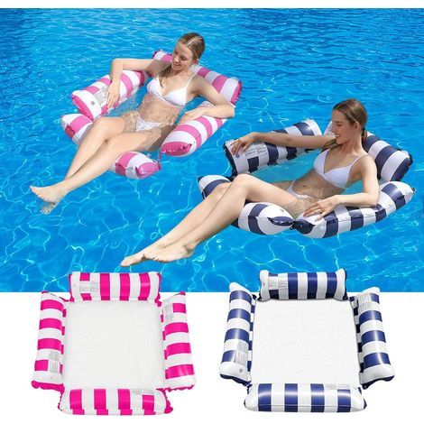Aufblasbare Pool-Hängematte, schwimmendes Luftbett, faltbare Wasserhängematte, ideales Sommergeschenk (rosa und dunkelblau) (1/5)