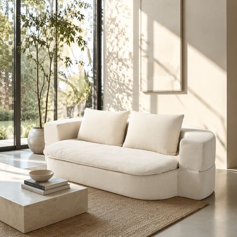 Canapé lit convertible 2 places 200 cm - matelas pliable 2 en 1 avec mousse mémoire de forme, 2 coussins, canapé relax gain de place - Blanc (1/5)