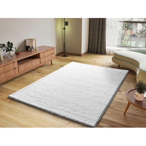 ATTICGO Tapis shaggy uni toucher doux ATLAS Blanc 60x120 cm (1/4)