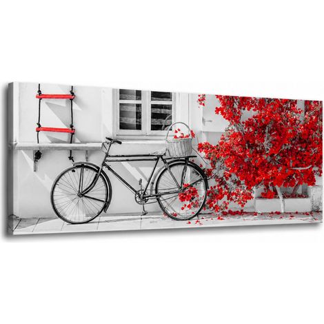 Lupia - Quadro moderno Canvas World BIKE BOUGANVILLE RED 52x122 cm, Stampa su Tela, Fiori Rossi