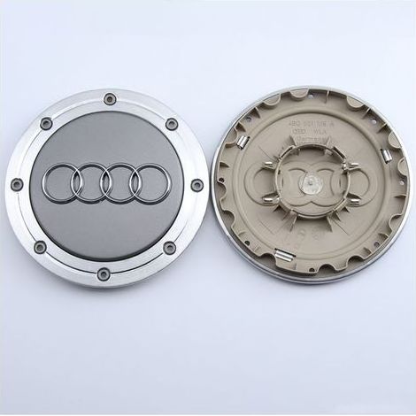 Cache-moyeu de roue 8 trous compatible Audi A6 C5, A4 B7, TT, A8 – Centre de jante, capuchon de moyeu pour jante voiture, accessoire roue auto en aluminium + ABS, kit 4 pièces – Gris