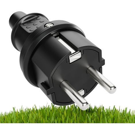 Schuko Male Plug, Robust Rubber, 250V 16A, IP20 Indoor, For Extension Cable (1/5)