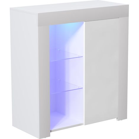Azura LED Sideboard 1 Door Modern High Gloss Storage Cabinet Cupboard, White-&-Grey (1/5)