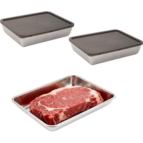 Lot de 3 Boîte Conservation Alimentaire Inox 316L (25x20cm) - Grand Récipient Rectangulaire Hermétique pour Rangement Frigo, Charcuterie, Fromage (1/5)