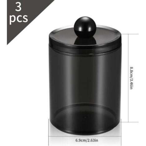 3-Piece Cotton Swab Storage Box, Transparent Black Cotton Pad Dispenser Pot with Lids, for Cotton Balls, Makeup