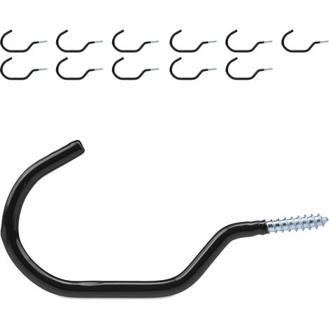 Relaxdays Bike Hooks, Set of 12, Wall & Ceiling Bicycle Suspension, Rubberised, Screw-In Hanger, Storage Rack, Black