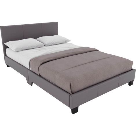 Lisbon King Size Faux Leather Bed, Grey & Gel Memory Foam Pocket Spring Mattress, King (1/5)
