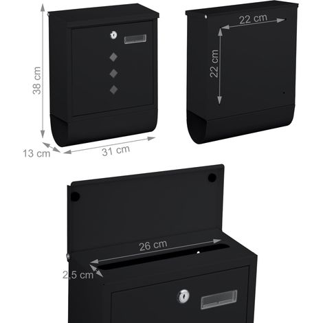 Buzón de pared moderno con revistero dimensiones 38 x 31 x 13 cm práctico de hierro negro 130017427 (1/4)