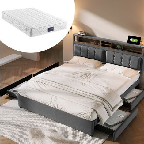 Letto matrimoniale contenitore 140x200 con USB e materasso OKMYHOME