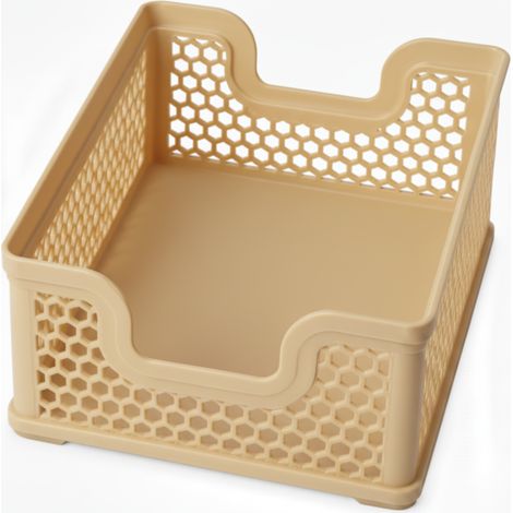 Cestini portaoggetti traforati beige, impilabili, per ripiano in un armadio
