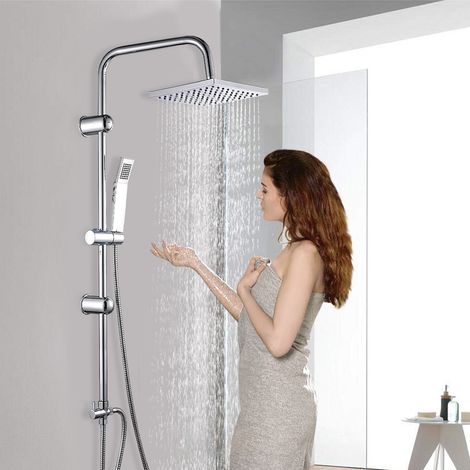 Modern Bathroom Bath Shower Mixer Wall Mounted Chrome Kit Rainfall Overhead Set (1/5)