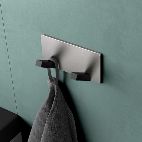 Mai & Mai Appendiabiti da Parete con 2 Ganci, Attaccapanni da Muro in Acciaio Inossidabile Appendiabiti 8.1 cm per Camera da Letto, Ingresso, Cucina, Nero Opaco+Nichel Spazzolato, Stalo-04 (1/5)
