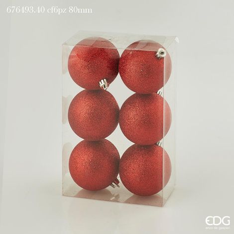 EDG Set 6 Pezzi Palla Di Natale Poly Glitter Rosso 8 Cm