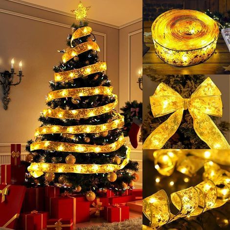 1 rouleau de bande lumineuse de Noël de 5 m x 3.8 cm, 50 LED, lumières décoratives pour sapin de Noël alimentées par piles (1/4)
