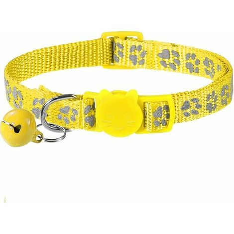 Collier Chat Anti Étranglement, 2 pcs Réglable Réfléchissant Collier pour Chat Chaton Chiot avec Clochette et Boucle de Sécurité, 19-32cm Jaune (1/5)