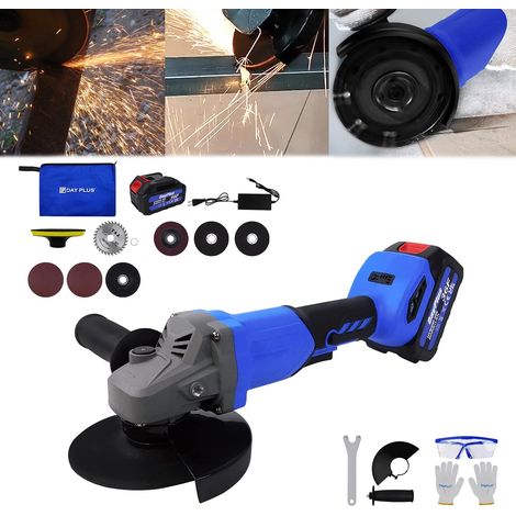 Meuleuse d'angle sans fil, meuleuse d'angle sans balai de 115 mm, 10 000 tr / min, avec batterie et chargeur, poignée auxiliaire à deux positions, meuleuse d'angle de coupe et de meulage alimentée par (1/5)