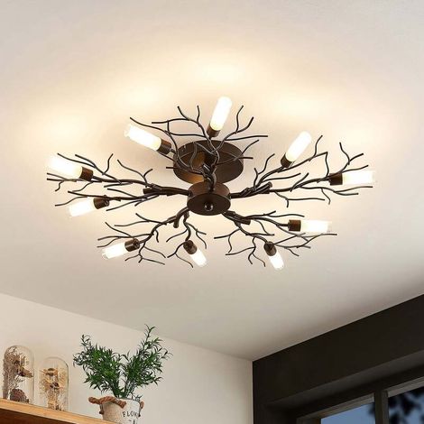 [GEBRAUCHT] B-Ware Lindby Deckenleuchte Bigna LED Lampe 10-flammig dimmbar dunkelbraun Ø 68 cm G9 (1/2)