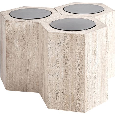 Table basse art déco en travertin brun clair style contemporain - Brun clair effet pierre naturelle (1/5)