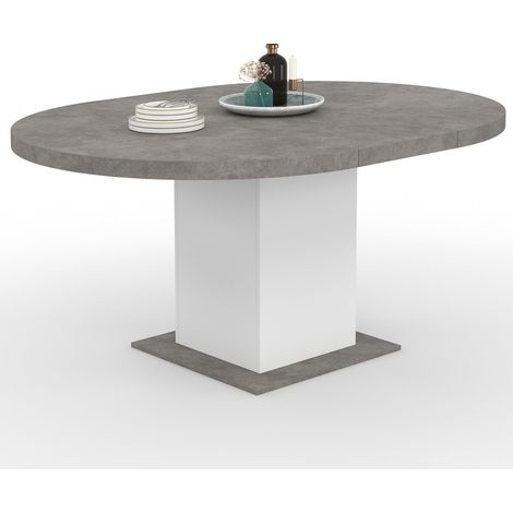 Ausziehbarer runder Esstisch EDEN 4-8 Personen Beton und Weiß 120-160 cm (1/5)