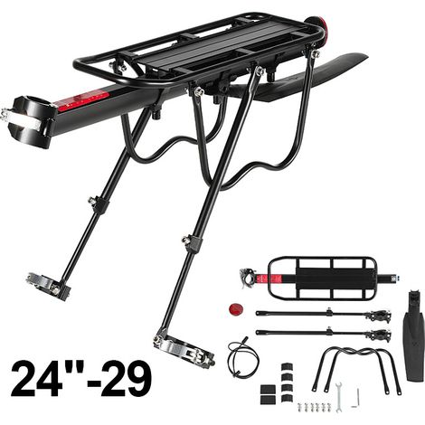 Wolketon Verstellbarer Fahrrad Gepäckträger mit Reflektor und Schutzblech, bis 50 kg belastbar, für 24-29 Zoll MTB, Alu