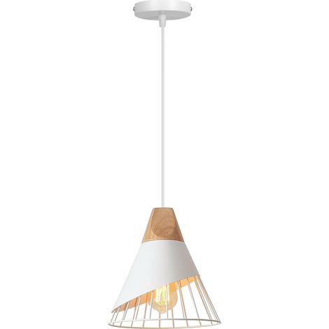 Suspension Industrielle - 1 Unité - Métal et Bois - Design Cage Vintage - Pour Cuisine Salon Chambre - Noir ou Blanc Ø25cm (1/5)