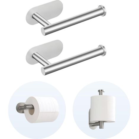 Lot de 2 porte-papier toilette auto-adhésifs sans perçage, porte-rouleaux de papier toilette en acier inoxydable étanches et antirouille, (argent) (1/5)