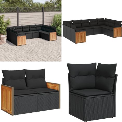9-tlg. Garten-Sofagarnitur mit Kissen Schwarz Poly Rattan - Gartenmöbel - Rattan Möbel - Gartenset - Lounge Set - Esstischgarnitur - Home & Living (1/5)
