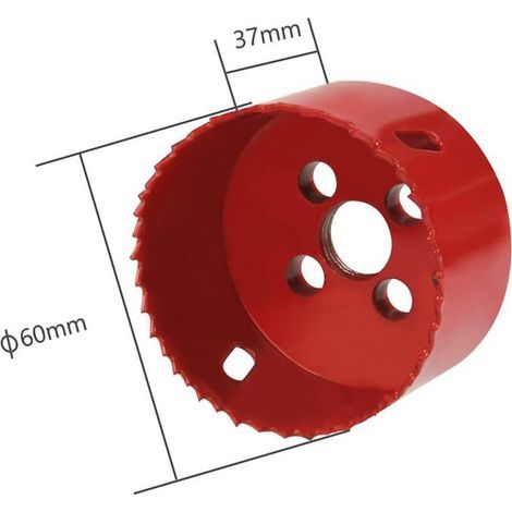 Scie cloche bimétallique, scie cloche à bois de 60 mm, scie cloche avec adaptateur hexagonal et foret de centrage, pour percer le plastique, le PVC, le bois, les panneaux de fibres (1/3)