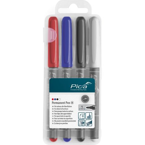 Pica 4 x Permanent Pen Set 1,0mm Rot Blau Schwarz Weiß (1/5)