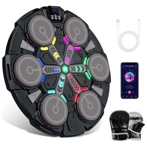 Machine de boxe musicale, nouvelle machine de boxe murale musicale, avec gants de boxe, connexion Bluetooth, lumières LED colorées, plusieurs modes d'entraînement (1/5)