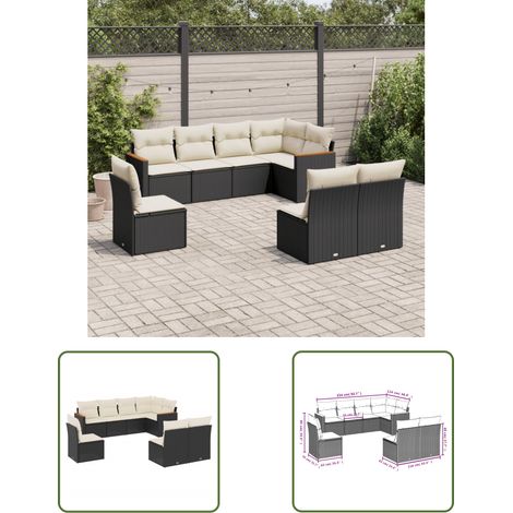 The Living Store 8-tlg. Garten-Sofagarnitur mit Kissen Schwarz Poly Rattan - Gartenmöbel - Rattan Möbel - Outdoor Sofa - Lounge Set - Esszimmergarnitur (1/3)