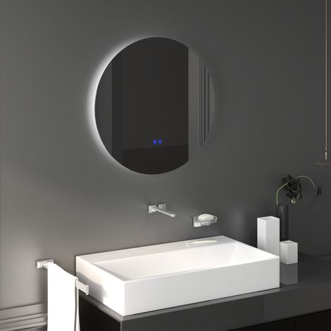 Runder, LED-beleuchteter Badezimmerspiegel Ø 60 cm zur Wandmontage mit Touch-Beleuchtung, Antibeschlagsystem, 29 W, grau