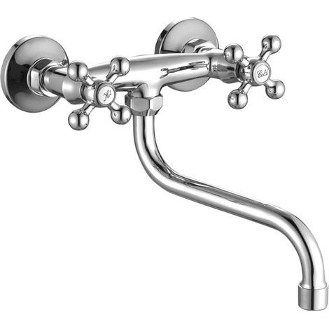 Rubinetto da cucina per lavello, rubinetto da lavello, rubinetto da lavello, rubinetto da lavello da cucina, rubinetto da lavello da cucina, miscelatore a parete con due manopole, classico (cromato) (1/3)