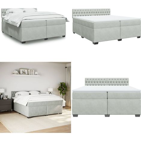 Sommier à lattes de lit et matelas Gris clair 200x200cm Velours - Lit Double - Literie - Matelas - Chambre À Coucher - Literie Haut De Gamme - Home & Living