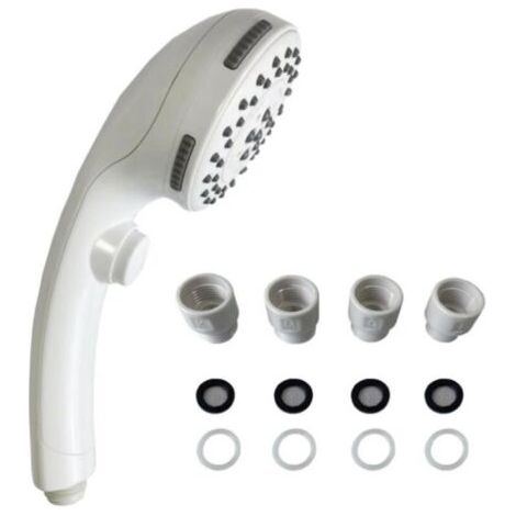 Pommeau de douche blanc chromé avec bouton d'arrêt, pommeau de douche à main, pommeau de douche + connecteur KMGT, 1 pièce (1/5)