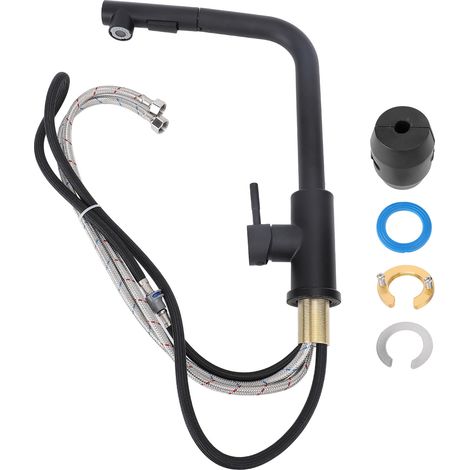 Robinet d'évier extractible en acier inoxydable 304, pivotant à 360°, pour eau chaude et froide, pour évier de cuisine, noir. (1/5)