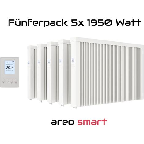 Elektroheizung Fünferpack 5x 1950 Watt Flächenspeicherheizung areo smart - digitales Thermostat mit LCD-Display - Option zur Appsteuerung von eVARMO (1/5)