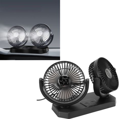 Double Ventilateur USB 12V – 3 Vitesses – Ventilateur Doubles Têtes Cooler Climatiseur – 360° Rotatif Silencieux – Décollable (1/5)