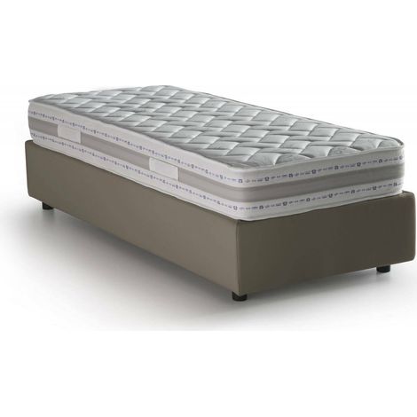 Talamo Italia Letto singolo Alessandra, Letto contenitore con rivestimento in ecopelle, 100% Made in Italy, Apertura frontale, con materasso Cm 90x190 incluso, Tortora, con imballo rinforzato