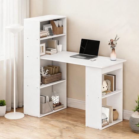 Bureau avec rangement 120 cm bois blanc informatique (1/5)