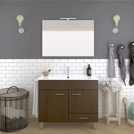Conjunto de baño THOR económico, Mueble de baño, lavabo y espejo ¡¡Con toallero de regalo Varios colores y medidas en Marrón 60CM (1/5)