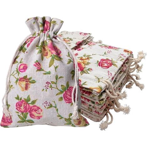 50 Stück Leinenbeutel Stoffbeutel Baumwollbeutel Jutebeutel Stoffbeutel Beutel mit Kordelzug Geeignet für kleine Accessoires Anhänger Armbänder x 10 (1/5)