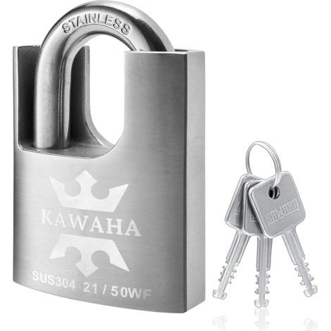 Cadenas haute sécurité acier inoxydable 50mm avec 3 clés, résistant aux intempéries