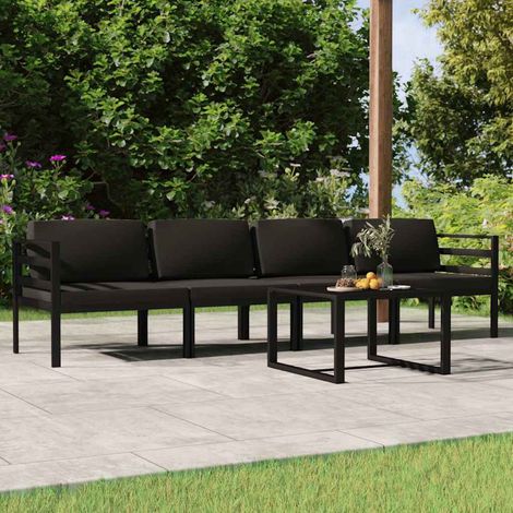 vidaXL Set muebles de jardín 5 pzas y cojines aluminio gris antracita (1/5)