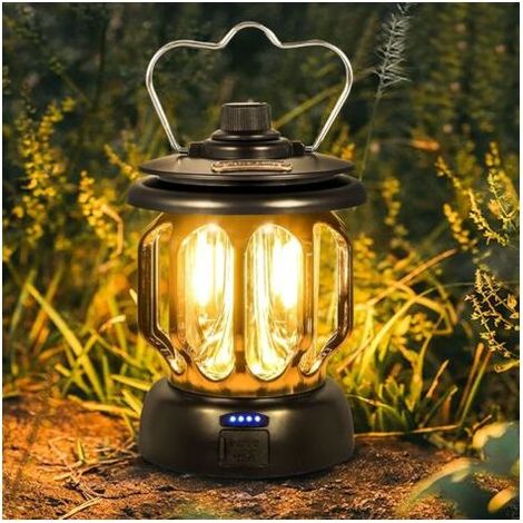 LED Lampe Camping Rechargeable USB Vintage Dimmable Lumière Chaude et Blanche 5200mAh Power Bank (1/4)