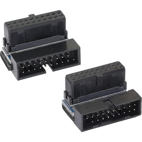 Adaptateur d'extension USB 3.0 coudé à 90° (20 broches mâle vers femelle) pour carte mère de bureau connecteur interne USB 3.0 coudé à 90° (19 broches) pour carte mère (noir, lot de 2). (1/5)