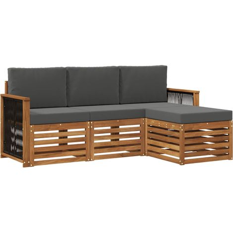 Set di divani da esterno con cuscino 4 pz Salotto da Giardino Naturale e Antracite (1/5)