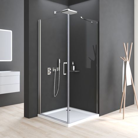 Duschkabine 80x80 cm Schwingtür mit Seitenwand, Duschkabine 80x80cm Eckeinstieg Pendeltür Dusche Duschabtrennung mit 6mm ESG Sicherheitsglas Glas Duschwand Höhe: 195cm
