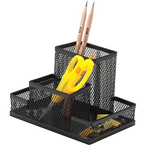 Rangement à crayons Office Set, métal, 4 compartiments, noir